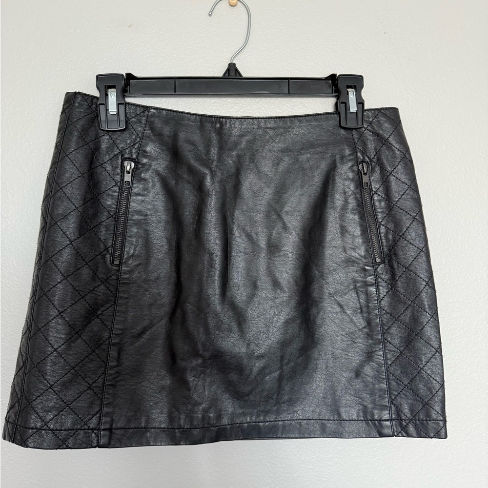 Women’s Black Quilted Faux Leather Skirt